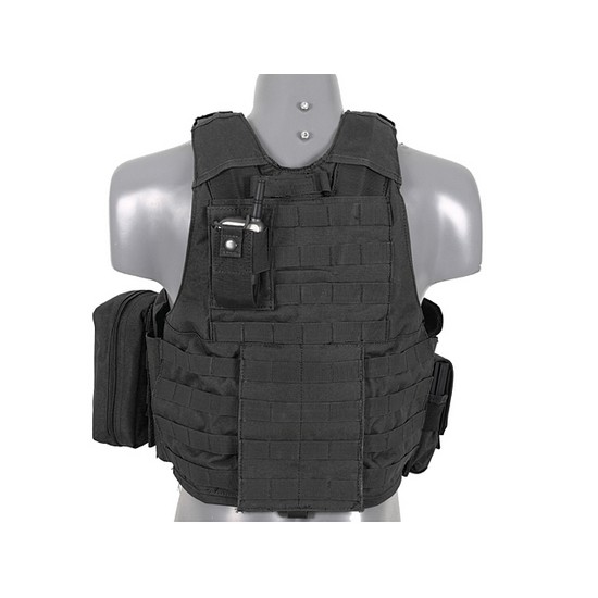 Gilet tactical noir pour gaucher multipoches holster airsoft