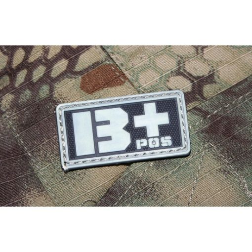 Patch militaire Airsoft Groupe Sanguin B+ noir gris