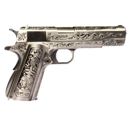 Pistolet 1911 silver Classic floral pattern GBB culasse métal WE