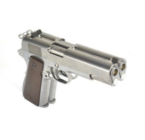 Pistolet Dueller 1911 double canon argenté GBB WE