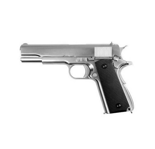 Pistolet M1911 chrome matte crosse noir GGB WE