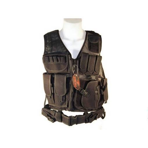 Veste tactique Airsoft Noire 8 poches holster + ceinturon