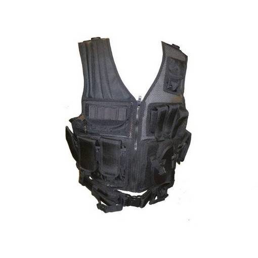 Veste tactique Airsoft Noire 8 poches holster + ceinturon