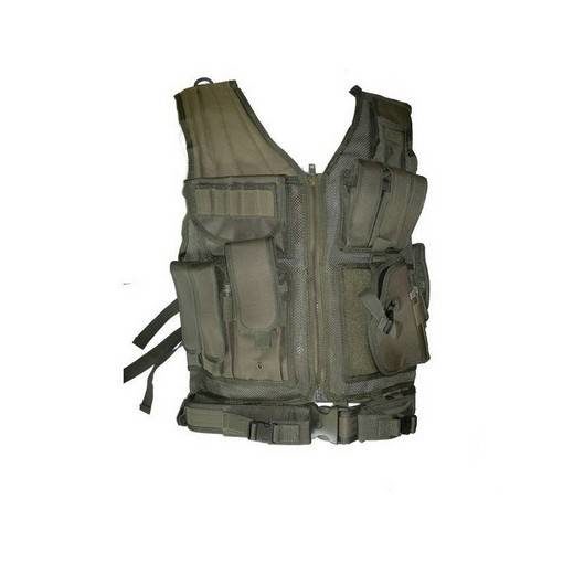 Veste tactique Airsoft Olive 8 poches holster + ceinturon