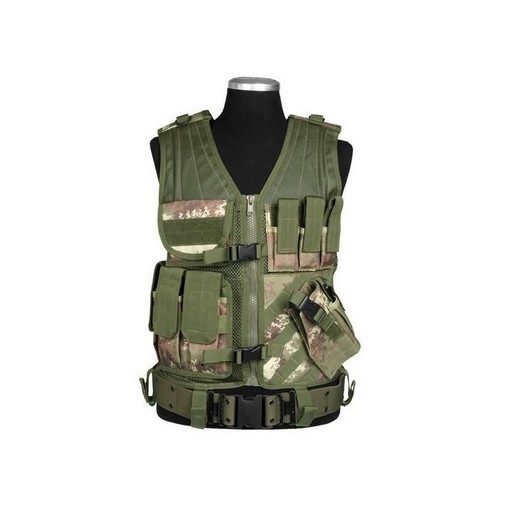 Veste Airsoft tactique Végétale 8 poches Holster